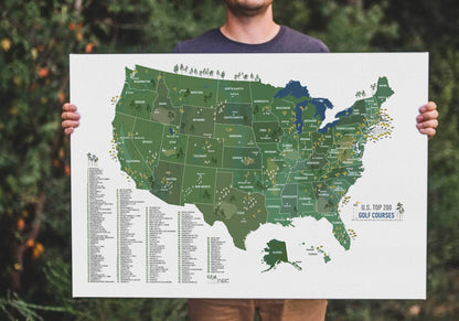 Golf Map of USA, Push Pin Board, CANVAS, Top 200 COURSES Map OrderDesk 