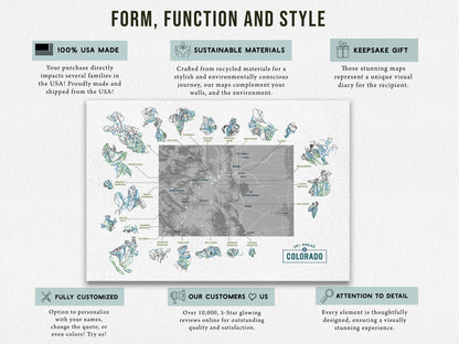 Colorado Ski Area Trails, Gift for Skier and Snowboarder, Colorado Map Map World Vibe Studio 