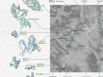 Colorado Ski Area Trails, Gift for Skier and Snowboarder, Colorado Map Map World Vibe Studio 