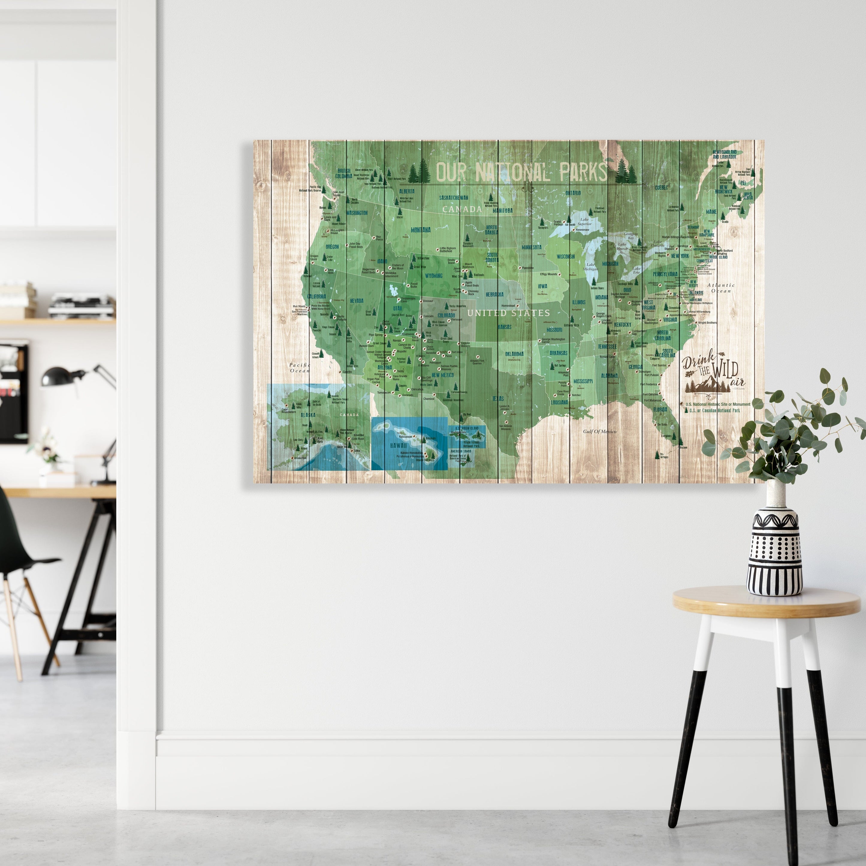 National Parks Map, Map of USA, Push Pin Board CANVAS – World Vibe Studio