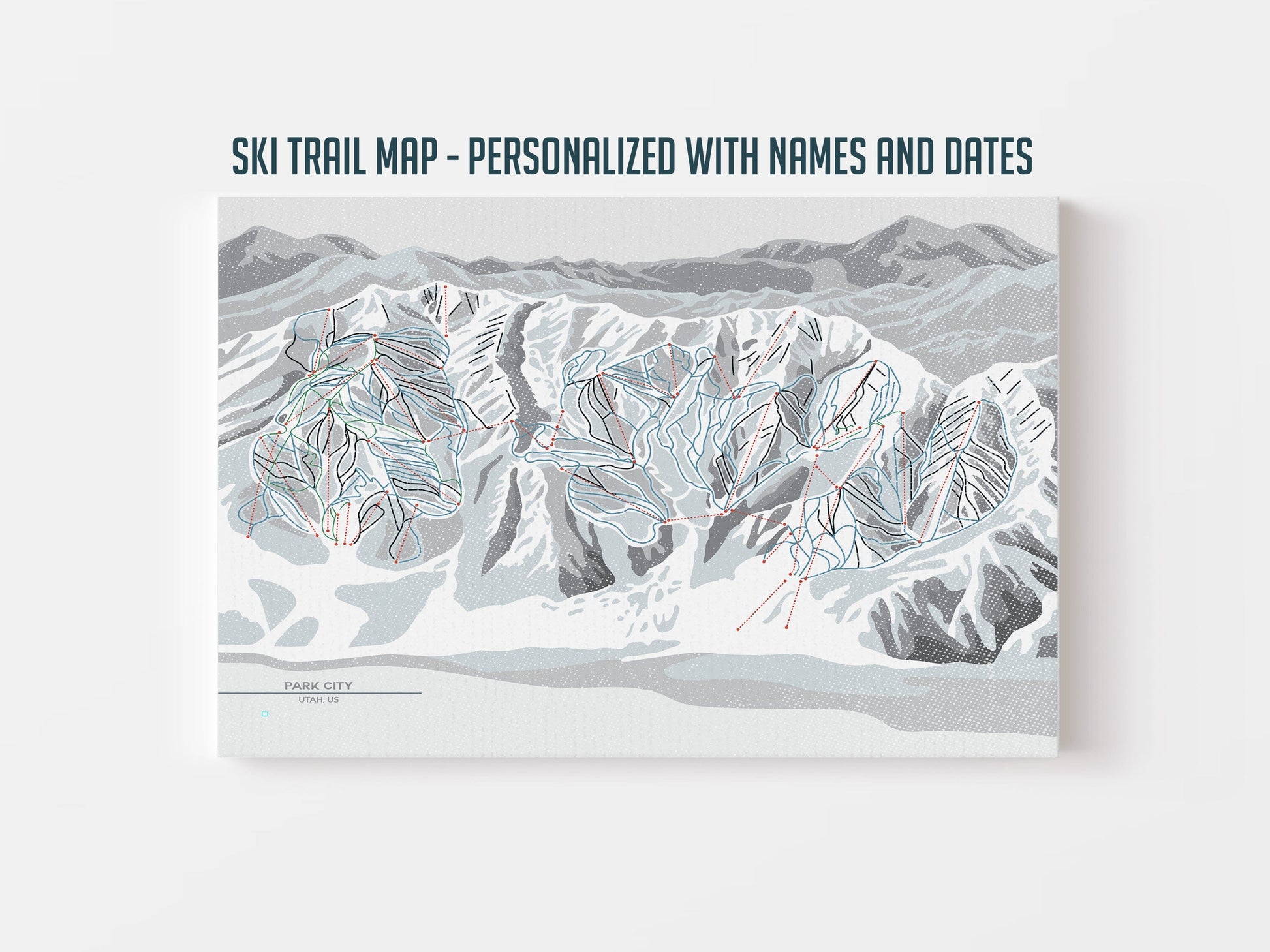 Park City, Utah Ski Trails Wall Art, Personalized, Ski and Snowboard Gifts Map World Vibe Studio 11X14 Watercolor Paper 