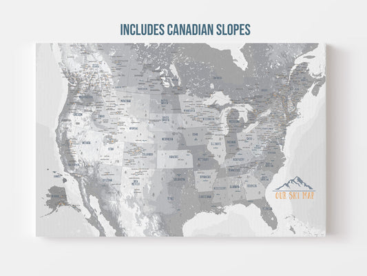 Ski Map of USA and CANADA, PERSONALIZED, Add Your Names Map World Vibe Studio 18X24 