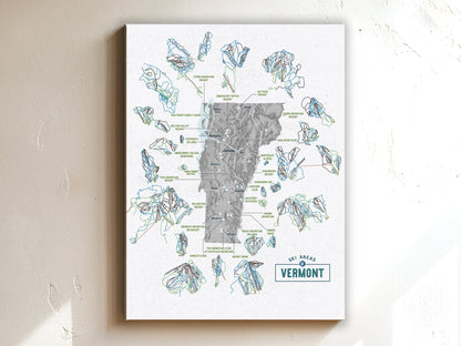 Vermont Ski Area Trails, Gift for Skier and Snowboarder, Paper and Canvas Options Map World Vibe Studio 