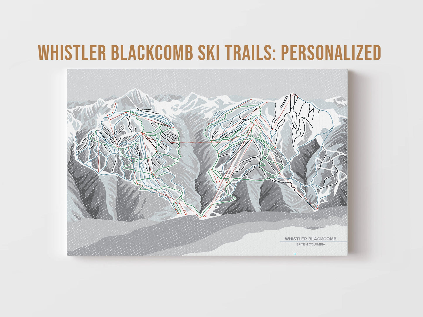 Whistler Blackcomb Ski Trails Wall Art, Personalized, Ski and Snowboard Gifts Map World Vibe Studio 11X14 