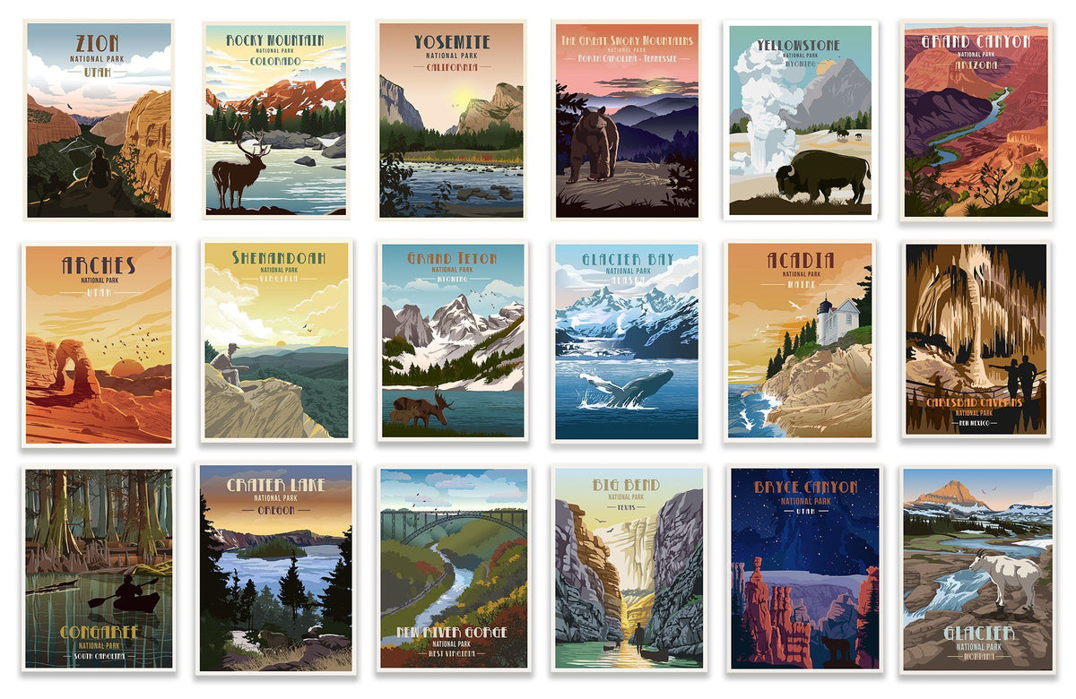 National Parks POSTER SET, Saver Bundle, 63 National Parks, Mix 'n Mat ...