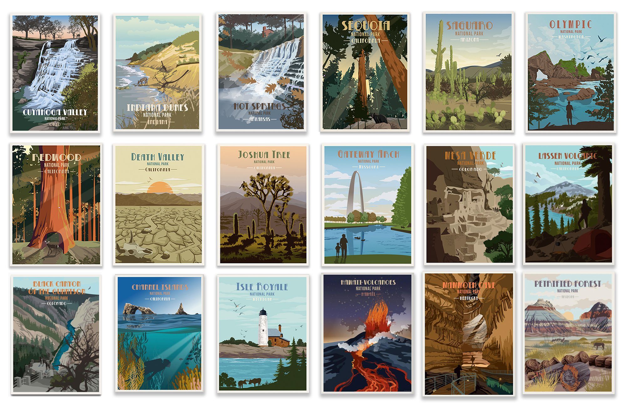 National Parks POSTER SET, Saver Bundle, 63 National Parks, Mix 'n Mat ...