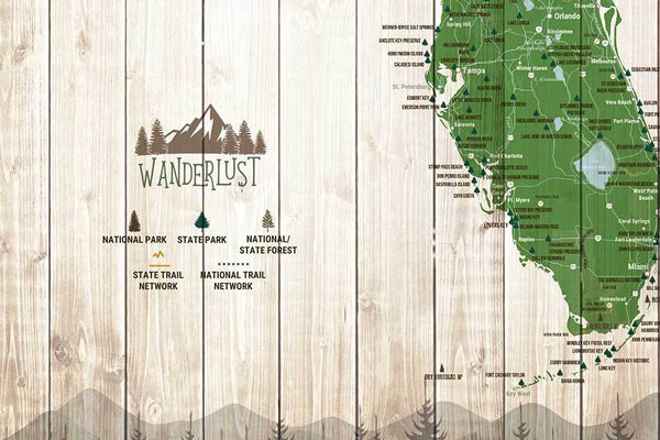 Map of Florida State Parks, Canvas Push Pin Board - World Vibe Studio