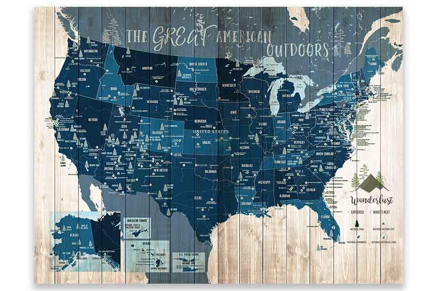 USA National Parks Push Pin Map - Single Panel