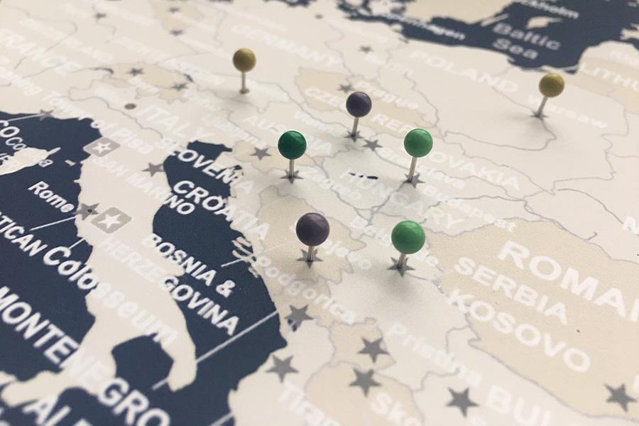 Gold and Navy Textured World Push Pin Map