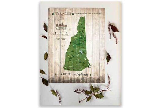 New Hampshire Map, State Parks Map, With Pins Map World Vibe Studio 