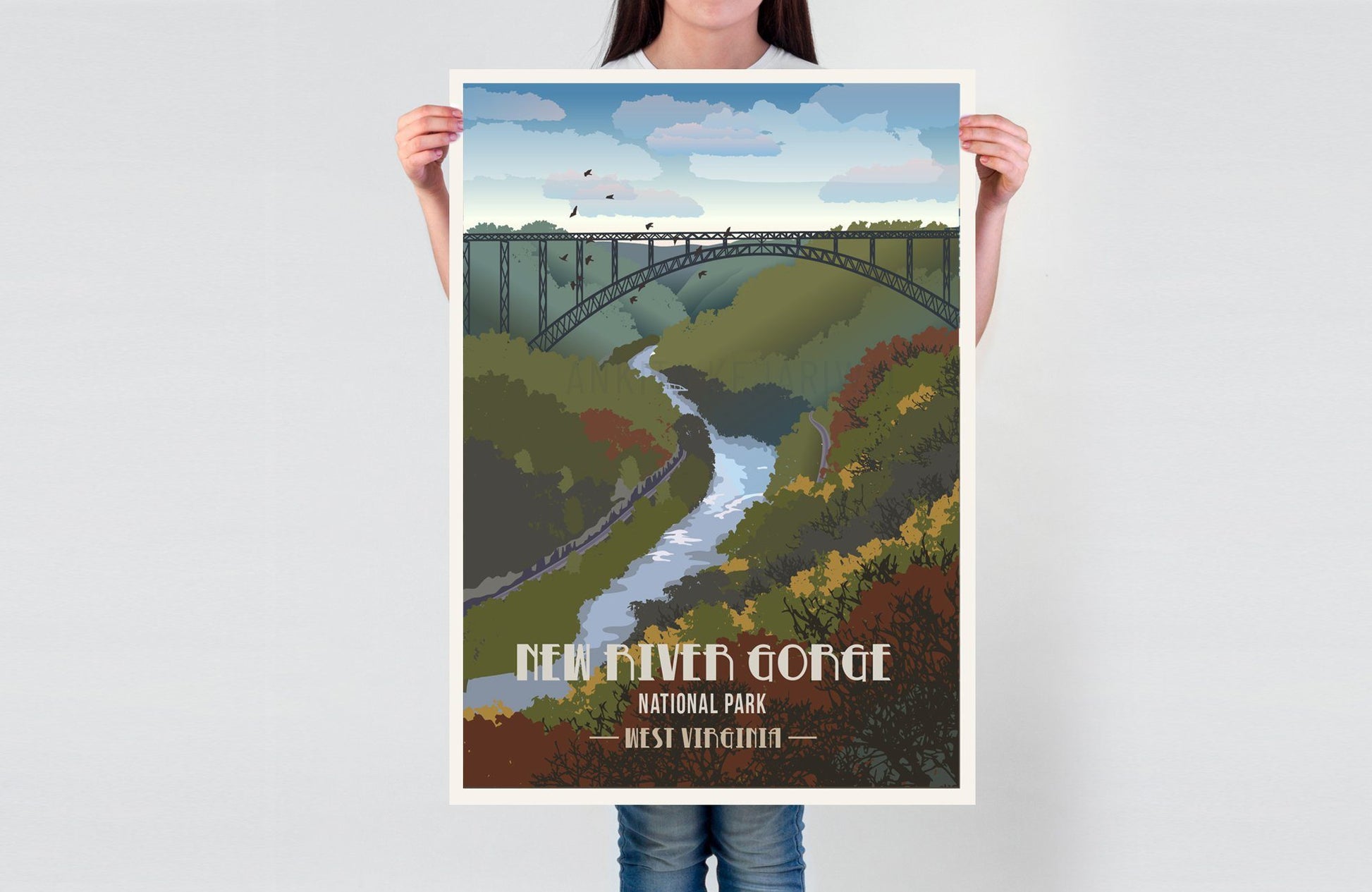 New River Gorge National Park, West Virginia, National Park Poster, Unframed Map World Vibe Studio 