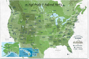 State High Points Map, Top Mountain Elevations, Poster, Unframed ...