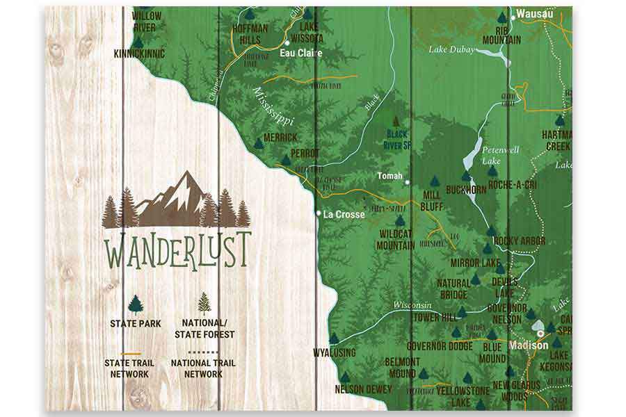 Wisconsin State Park Map, Custom Wall Decor, Canvas Wall Art - World ...